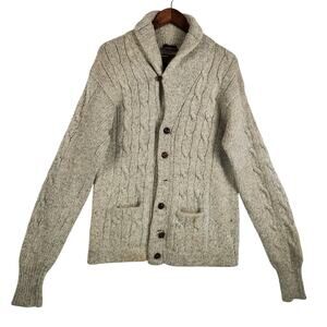 Nordstrom Mens Shetland Wool Cable-Knit Cardigan XL Oatmeal Shawl Collar Vintage